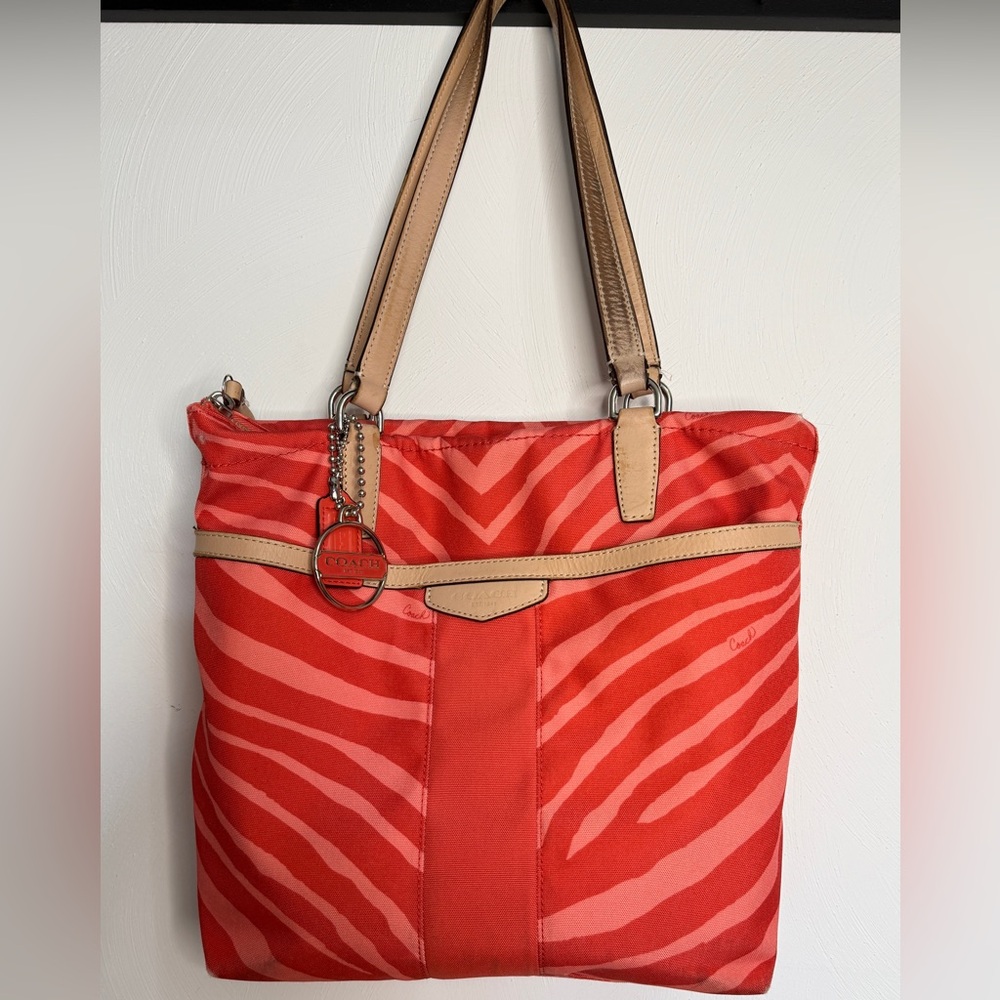 Coach Zebra Print Canvas Tote - F23283, Orange